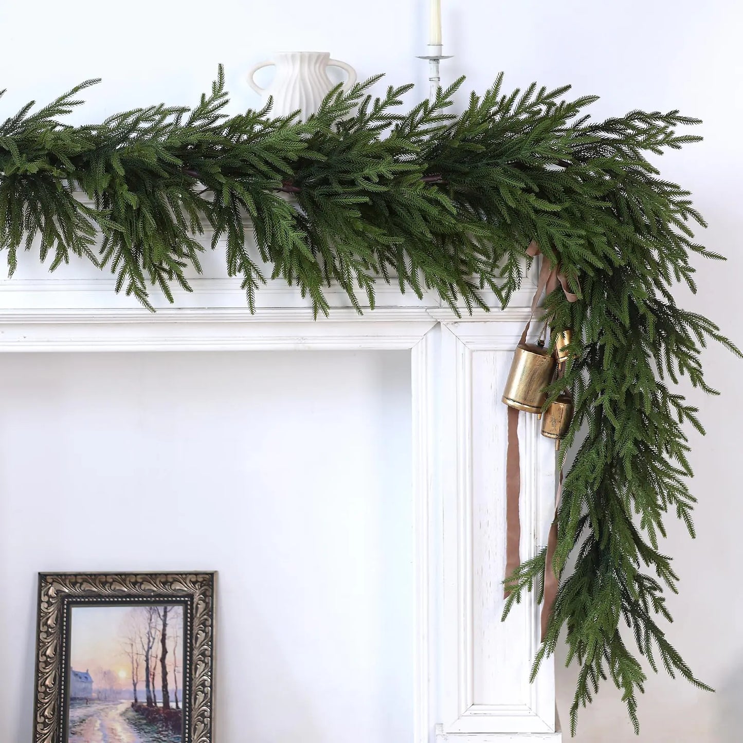 Norfolk Pine Garland - 9ft Artificial Christmas Garland Long Faux Greenery Garland for Holiday Fireplace Mantle Window Stairs Indoor Outdoor Decor