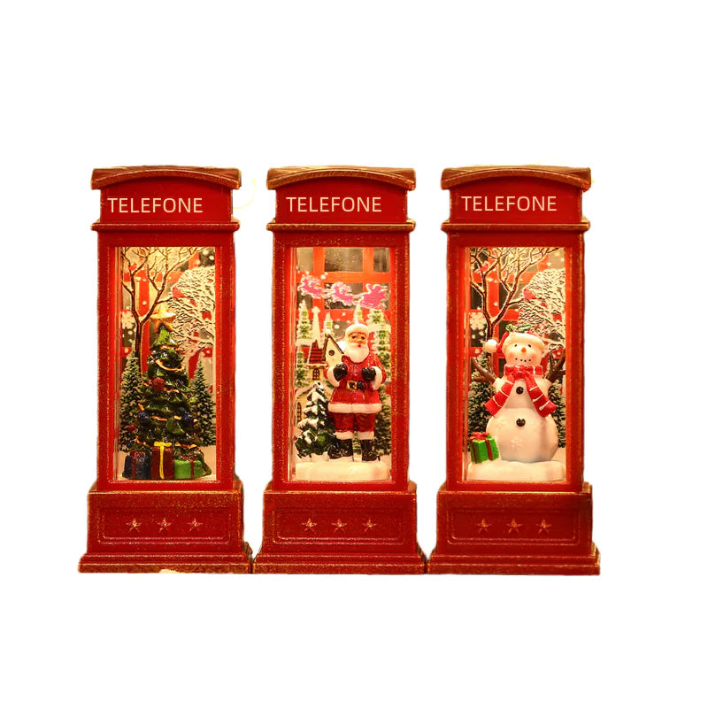 Christmas Decor Snowman Water Phone Booth Light Up Piece