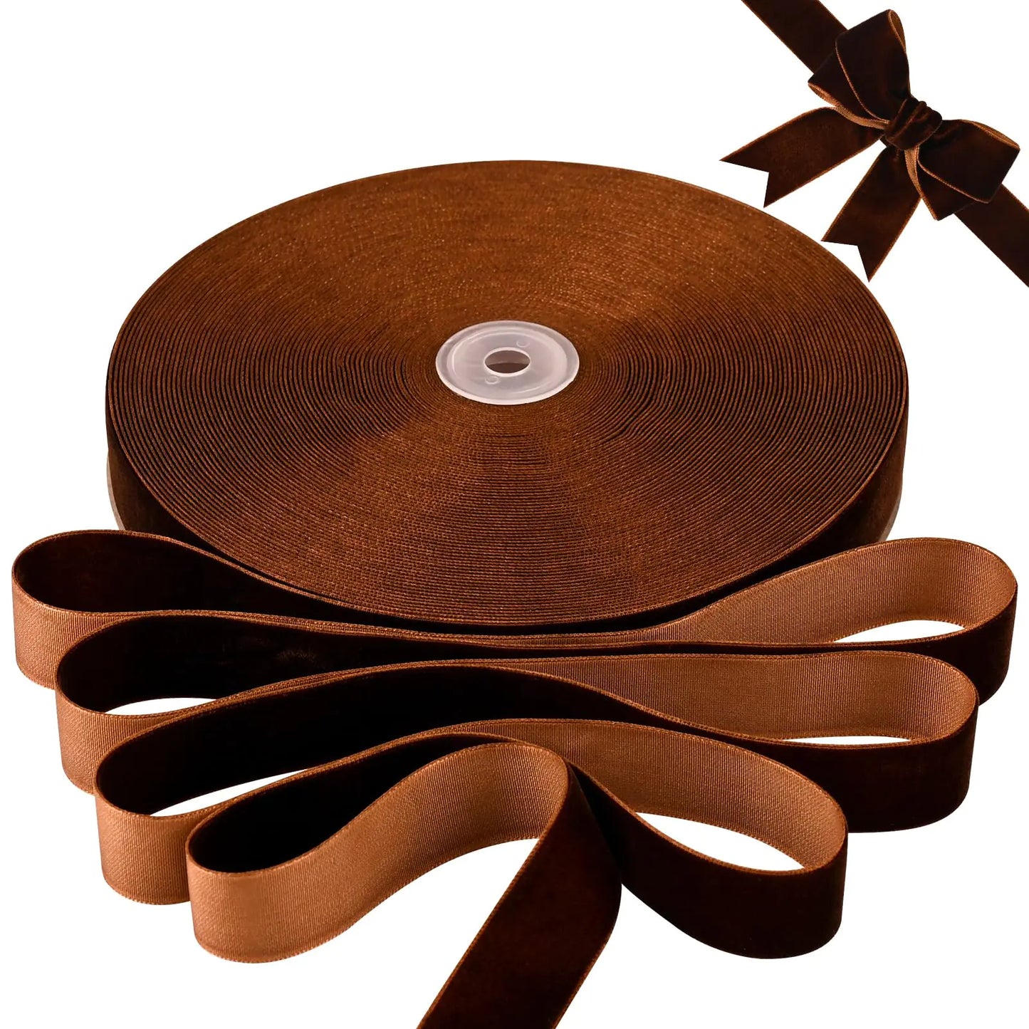 BokingOne Brown Velvet Ribbon 1 Inch X 30Yds Single Face Velvet Ribbon for Gift Wrapping Christmas Wrapping Bows Wedding Decor Home Decorating DIY Crafts Decor