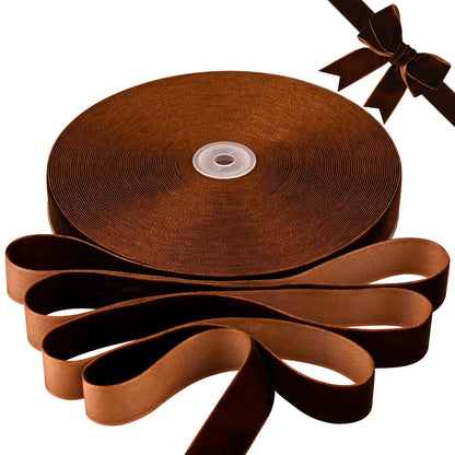 BokingOne Brown Velvet Ribbon 1 Inch X 30Yds Single Face Velvet Ribbon for Gift Wrapping Christmas Wrapping Bows Wedding Decor Home Decorating DIY Crafts Decor