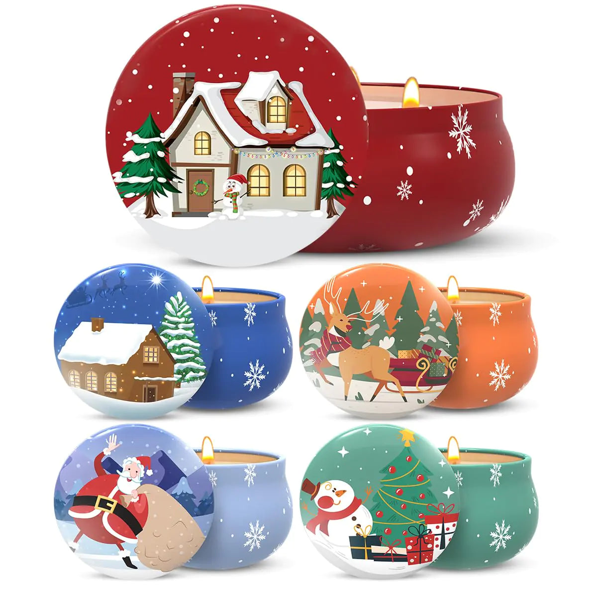 Scented Candles Soy Wax Aromatherapy Candles 1 Pack 13.5oz and 4 Pack 2.5 OZ Portable Tin Candles with Lid Christmas Thanksgiving Candle Gifts Basket