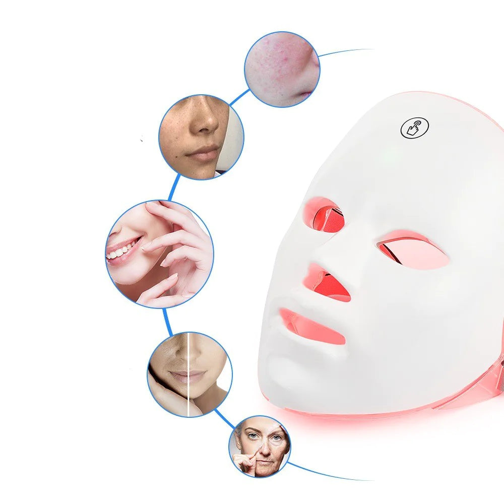 Facial mask with LED lights on a white background