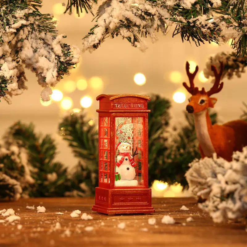 Christmas Decor Snowman Water Phone Booth Light Up Piece