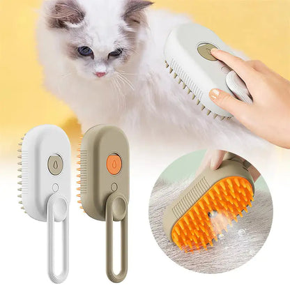 Pet grooming brush set with a cat and a hand using one of the brushes on a yellow background.