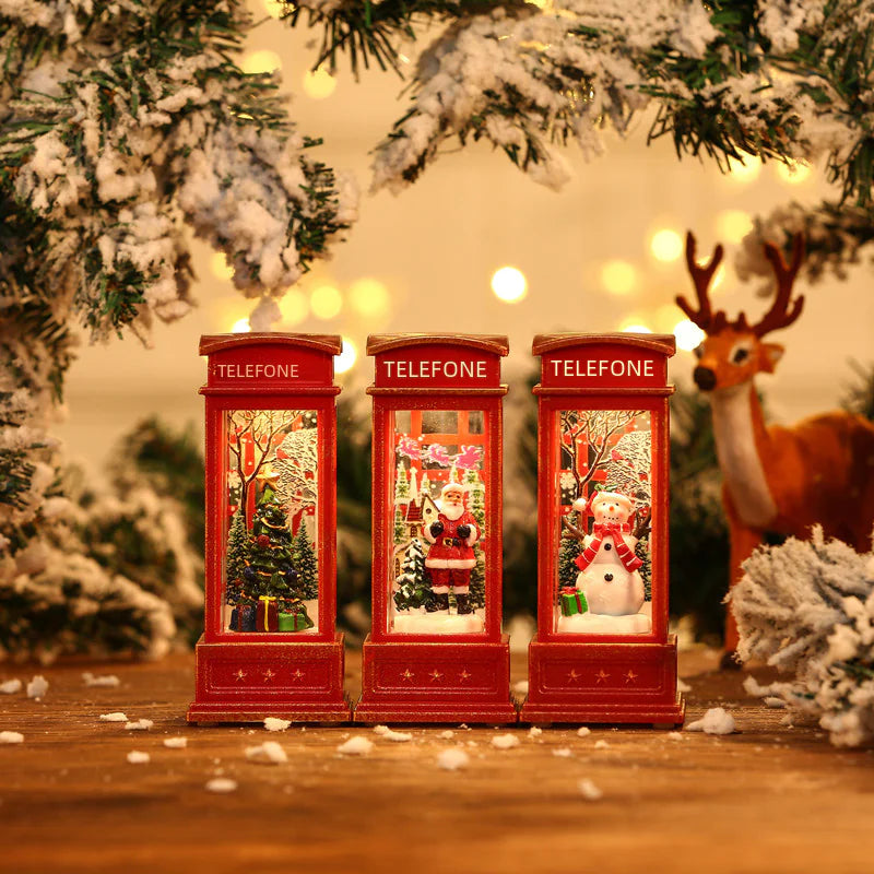 Christmas Decor Snowman Water Phone Booth Light Up Piece