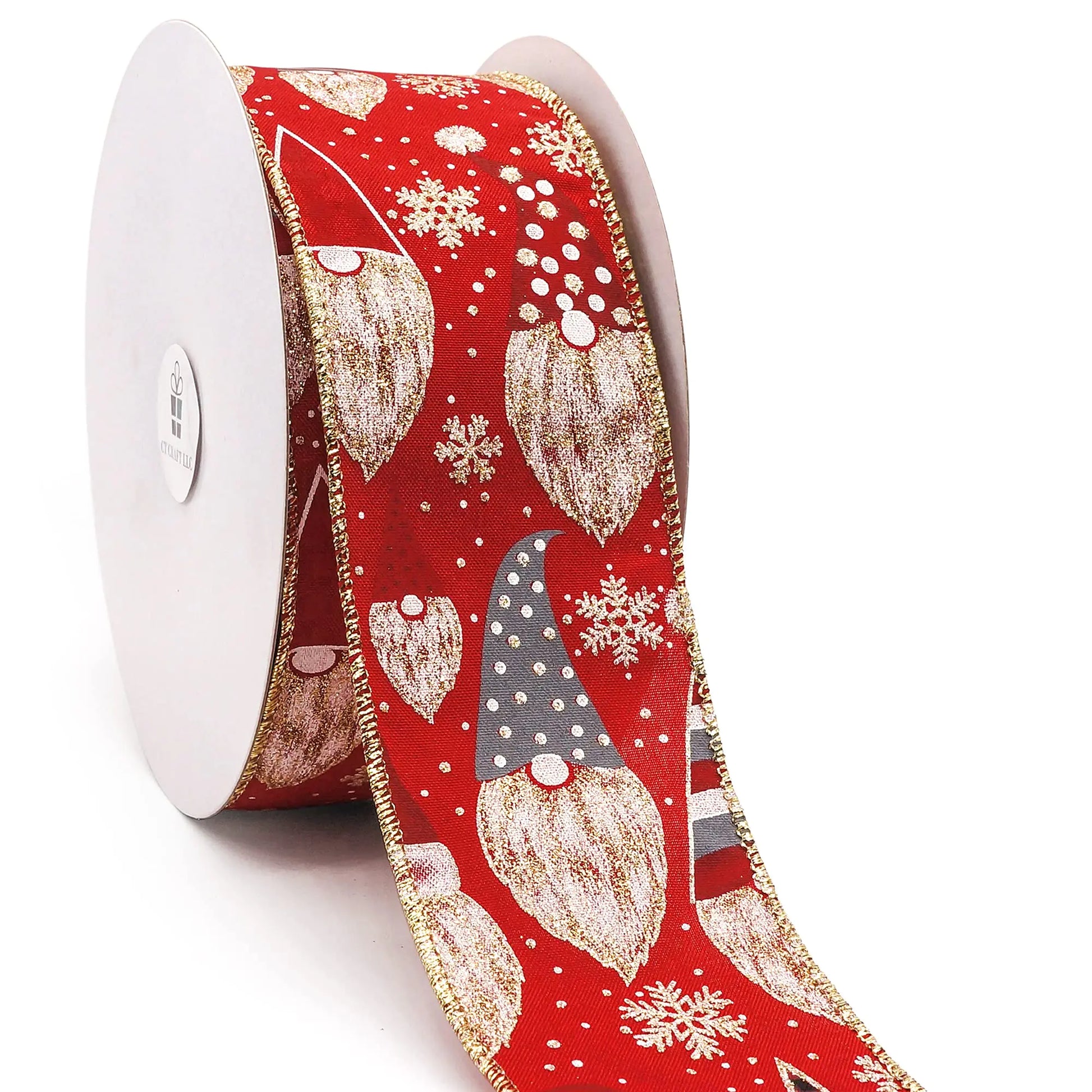 Decorative ribbon with Christmas-themed designs on a white background
