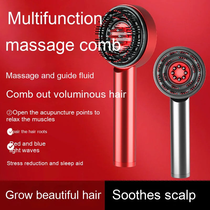 Multifunctional massage comb with text on a red background