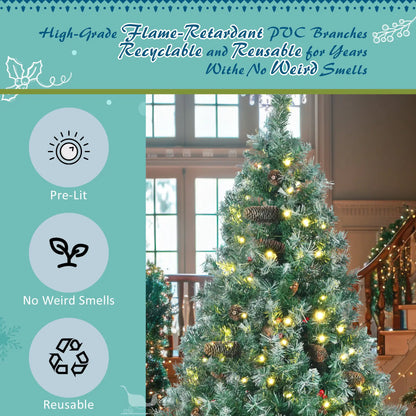 6 Feet Dark Green Pine Christmas Tree, Pre-Installed Lighting Set With Tree, Garland & Garland, Hinged Artificial Christmas Tree,