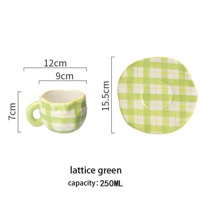 Vintage Hand-painted Tulip Ceramic Coffee Cup Set