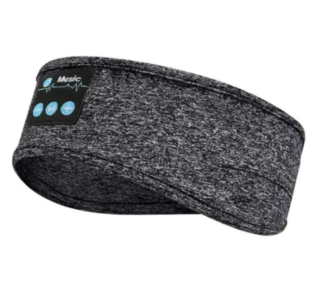 Gray headband with music control buttons on a white background