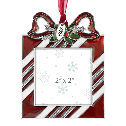 Mulumu  Christmas Tree Gift Bag Ornament Picture Frame Metal Hanging Pendant Holiday 2" Photo Frame Charm Decorative of Pets Baby First Christmas Family (2024 Gift Bag)