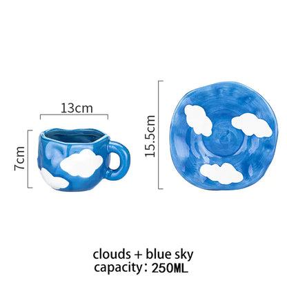 Vintage Hand-painted Tulip Ceramic Coffee Cup Set