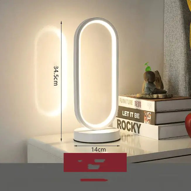 Table lamp with dimensions on a neutral background