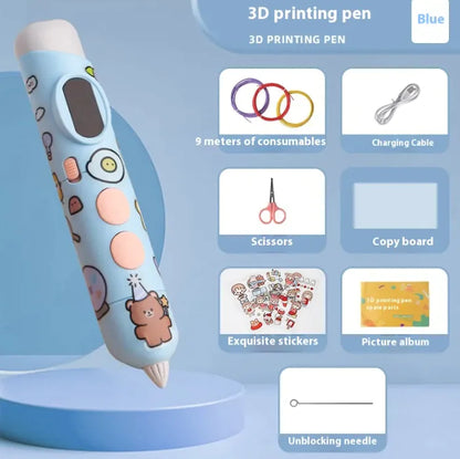 3D printing pen with accessories on a blue background